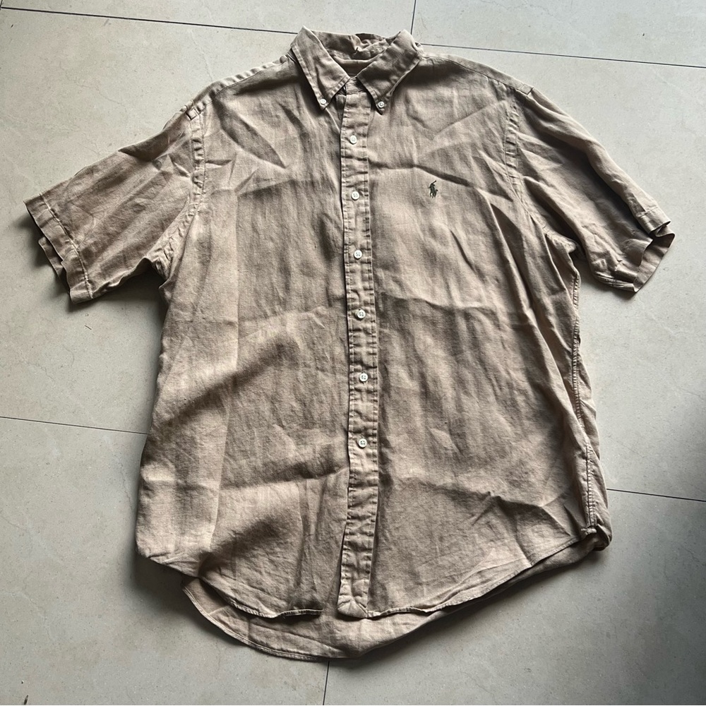 Ralph Lauren Men's Casual Tan Button Down Shirt